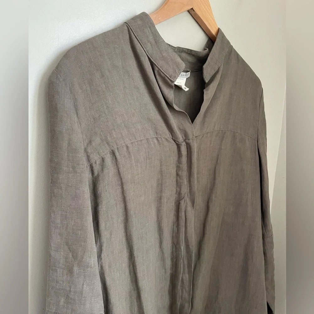 Sarah Pacini Italy 100% Linen Lagenlook Shirt Jacket Taupe S Granola Gorpcore - Picture 6 of 12
